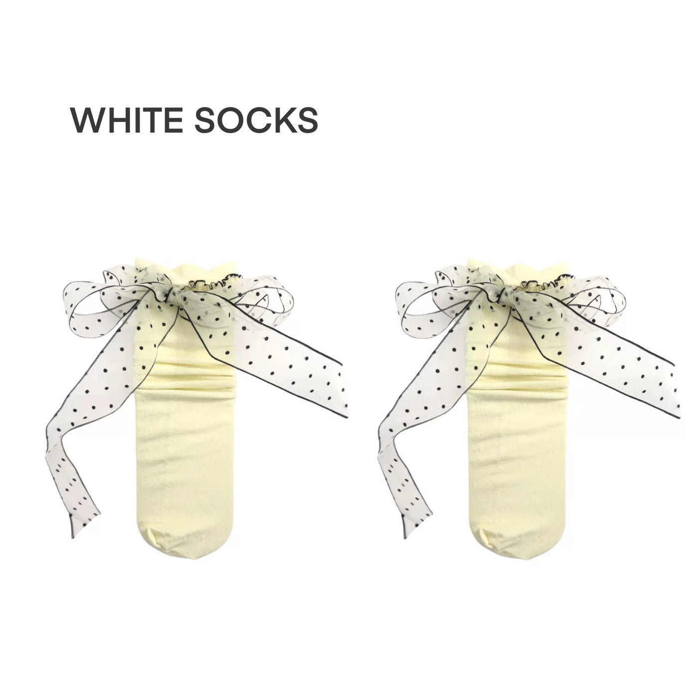 White Socks - Ballet Ribbon - Mid-Calf Slouch Socks with Polka-Dot Ruffle Ribbons