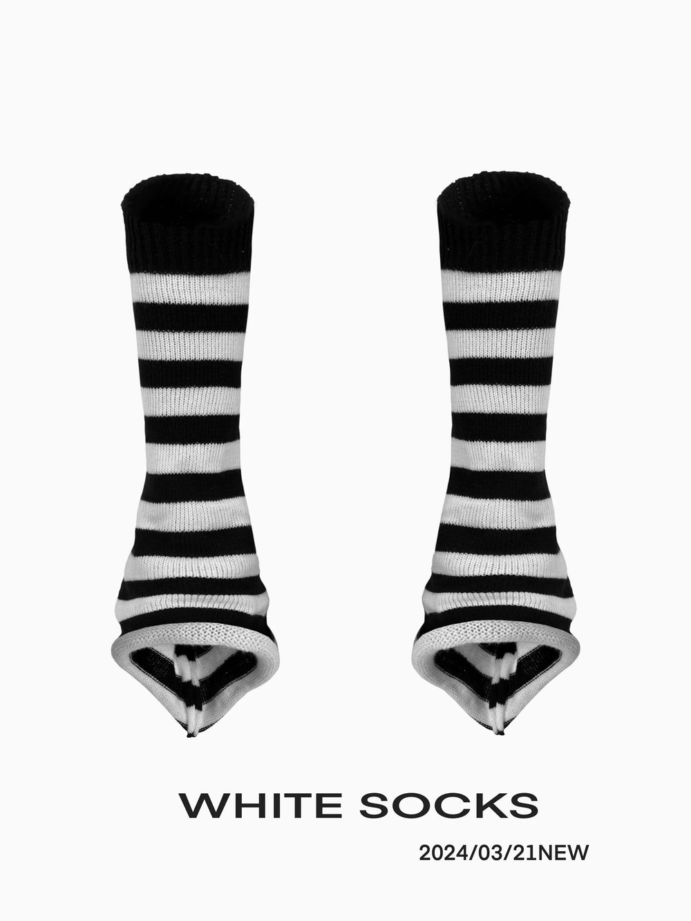 White Socks black and white knitted slouch socks styled over sneakers