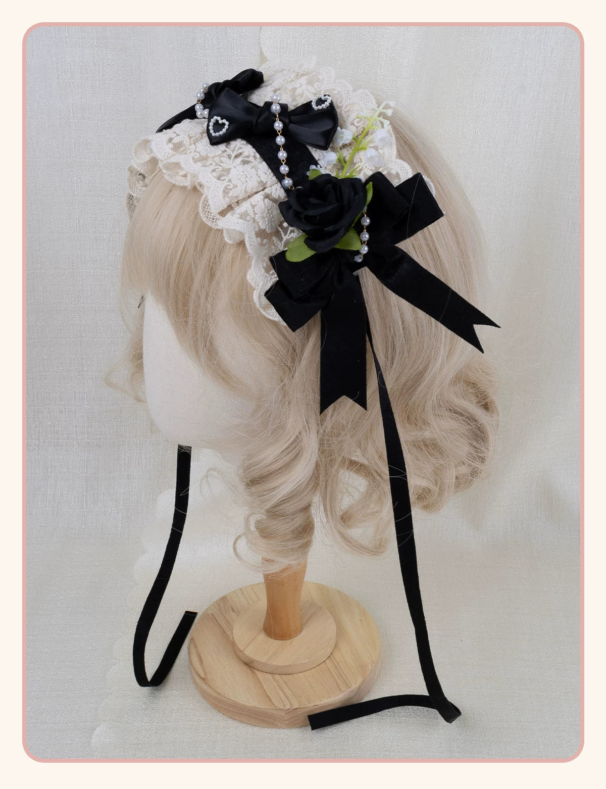 Stardust Rose - Rose Heart - Lace Headband with Rose and Heart Details