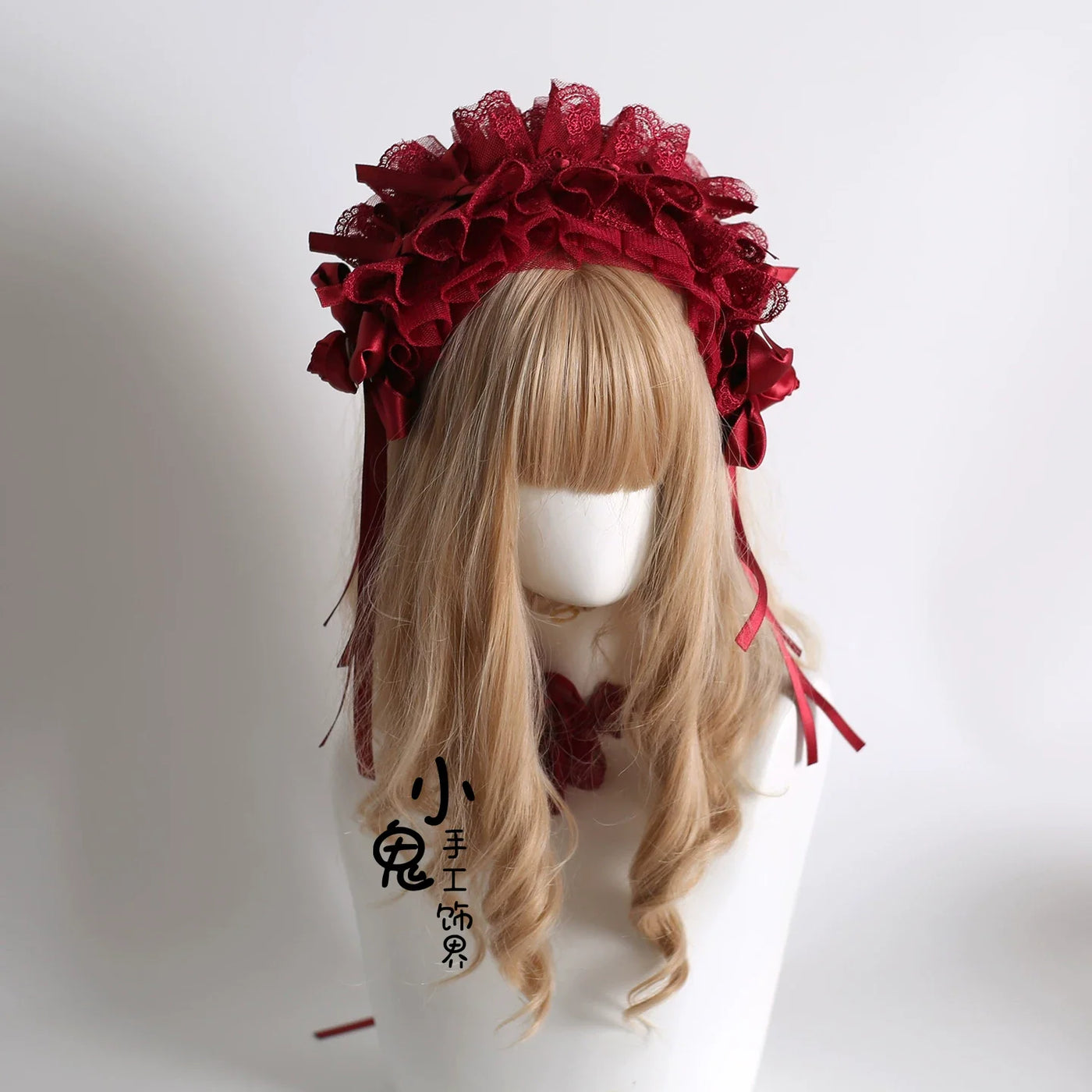 Xiaogui - Dark Red Gorgeous Headdress - Floral Veils Headwear