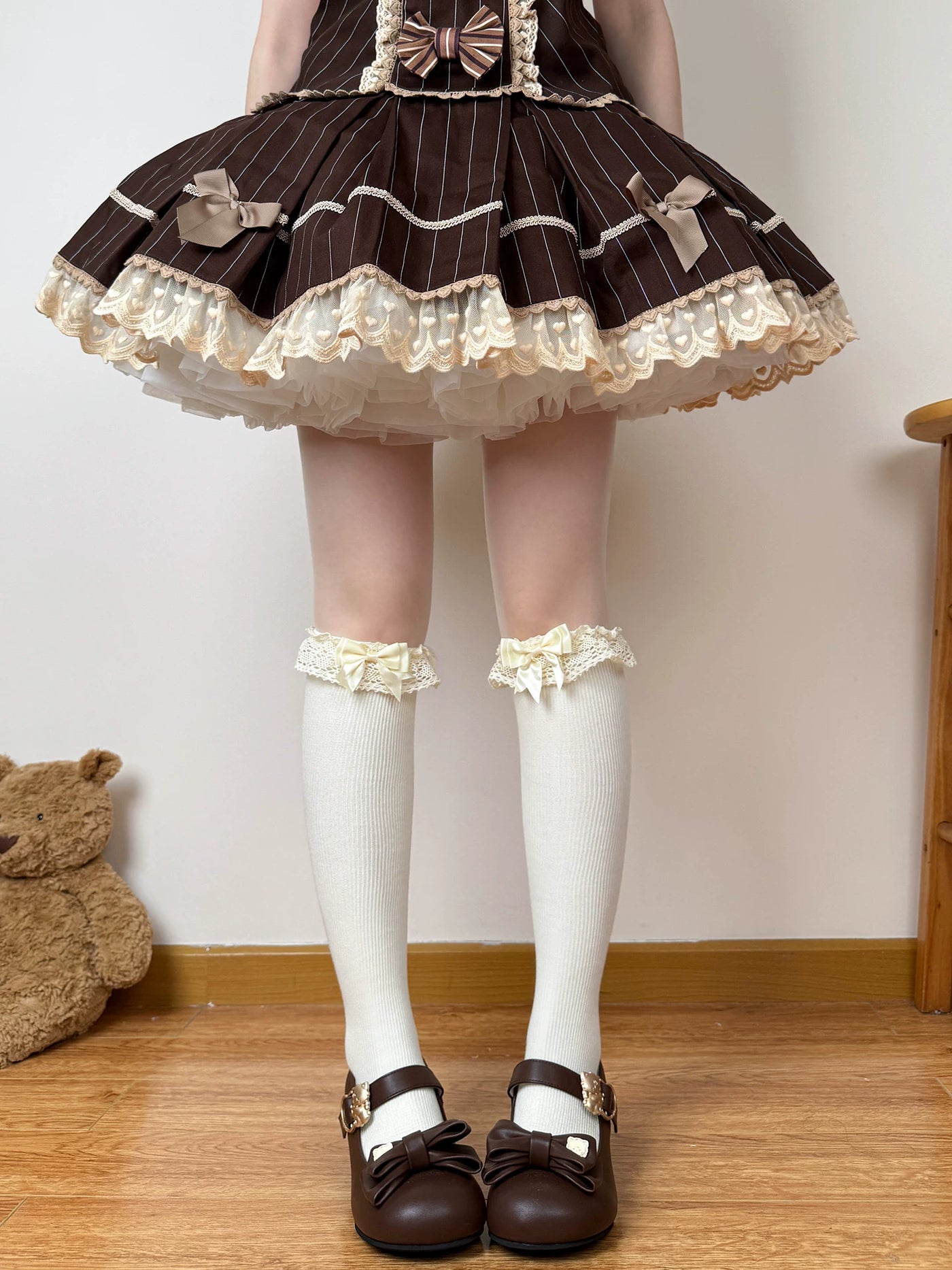 Chubby Bear Tales - Caramel Cocoa - Calf and Mid-Calf Socks with Lace Cuffs