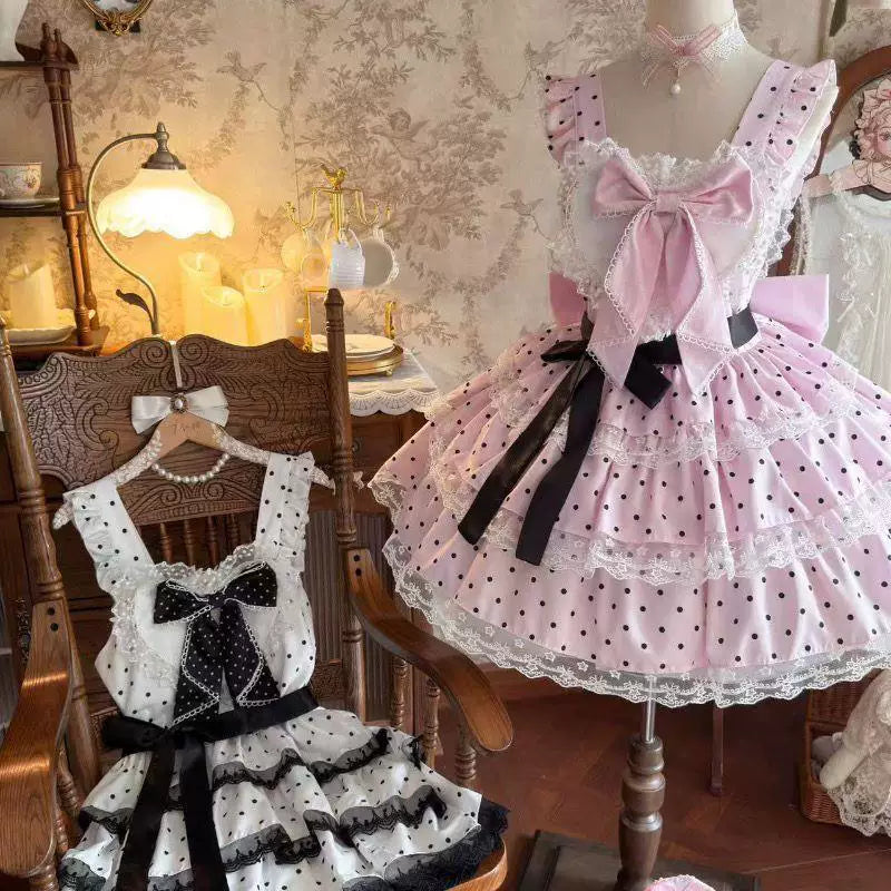 Sweetheart Dream Machine - Cream Ballet - JSK dress with black polka dots
