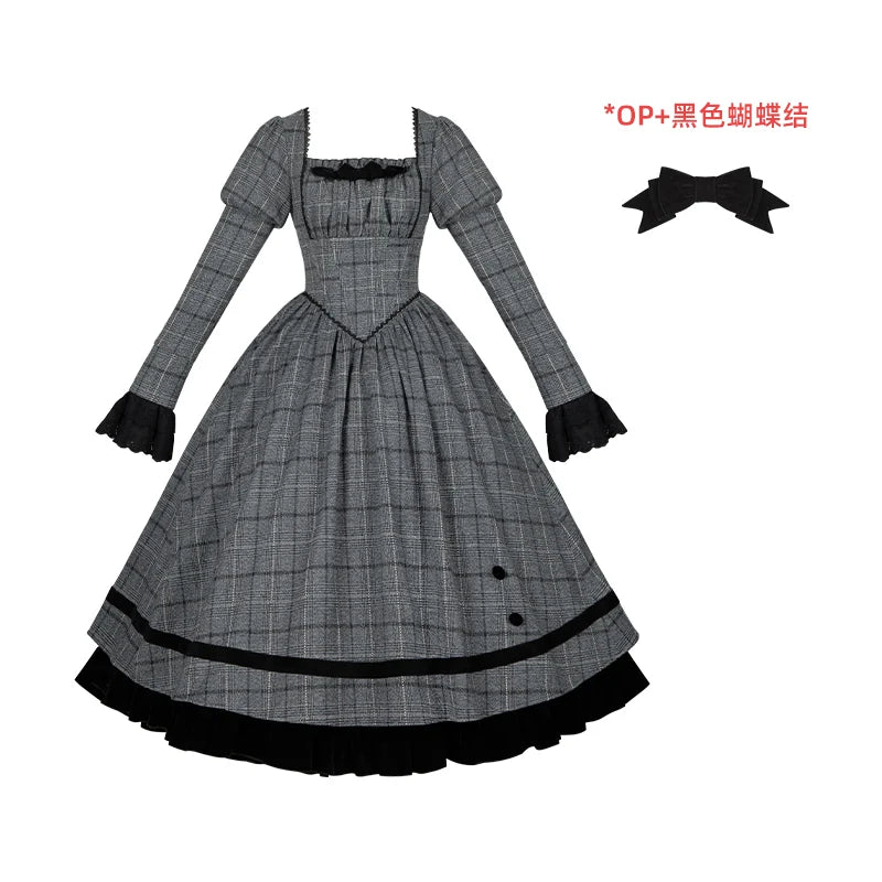 With PUJI - Yesterday's Epistle - Winter Classic Lolita Plaid Dress Set, Fishbone Waist detail view 8