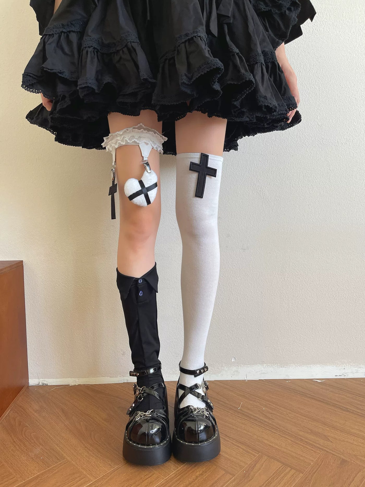 Sock Noble - Cross and Collar - Collar Socks and Cross Over-the-Knee Socks with Layering and Clip Ring Options
