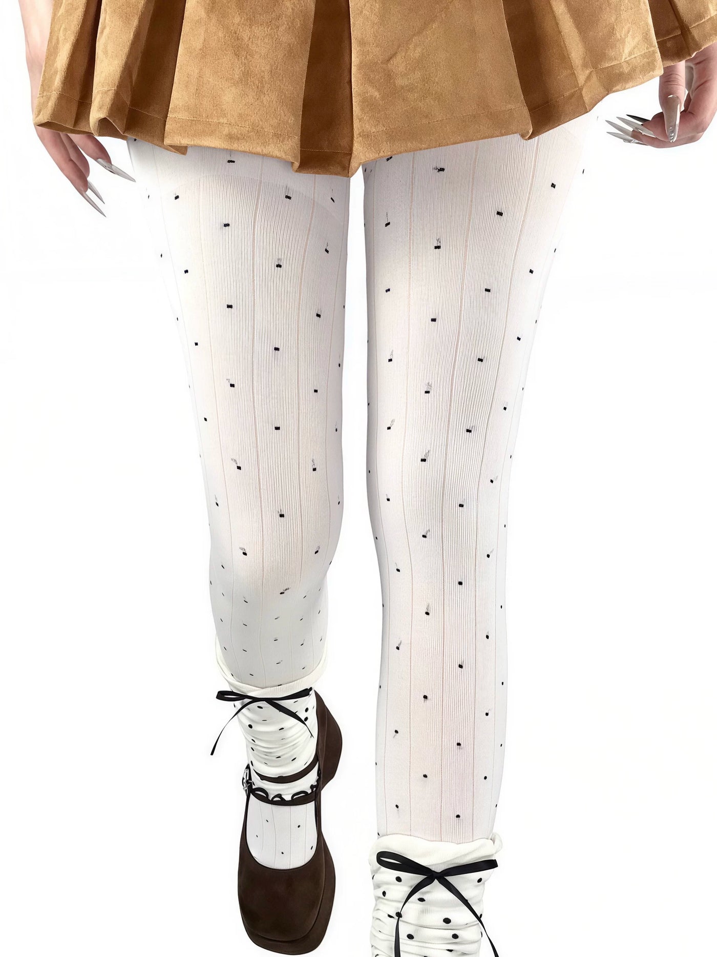 White Socks - Dot Stripe - Vertical-Stripe Tights with Scattered Dots
