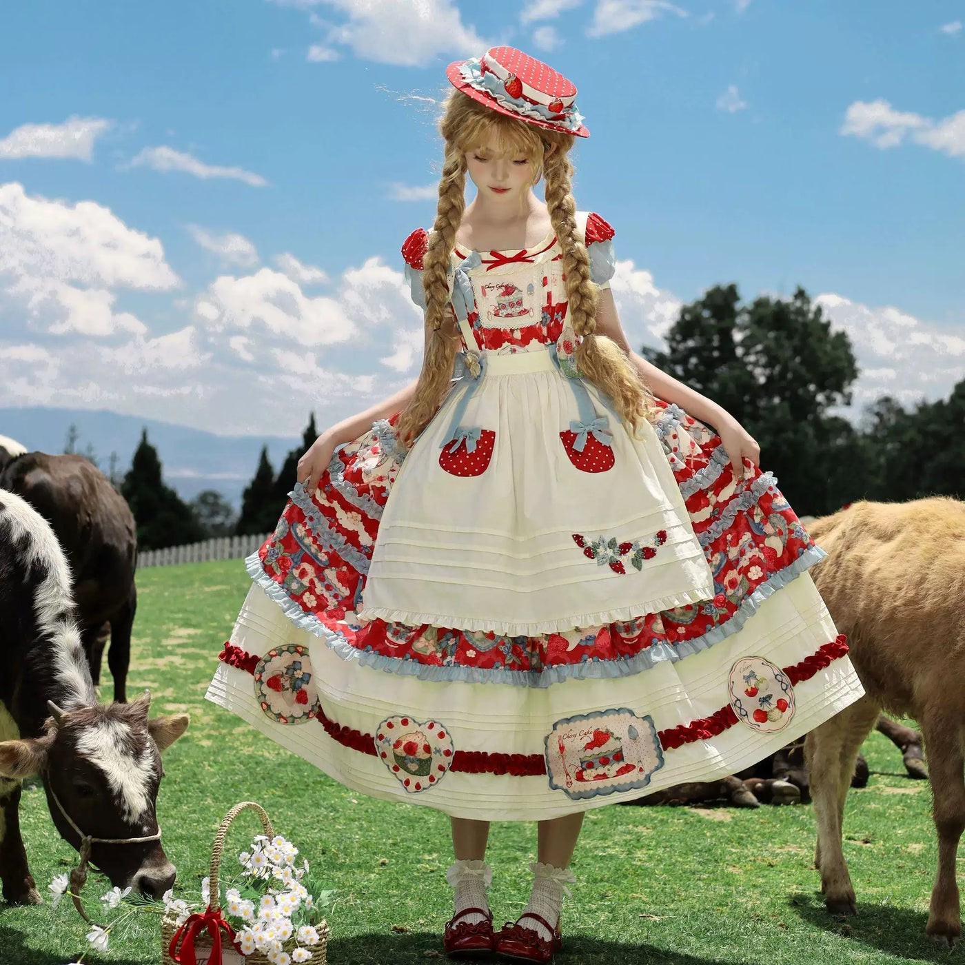 Sweetheart Dream Machine - Strawberry Tarta - Strawberry print JSK or OP dress with apron