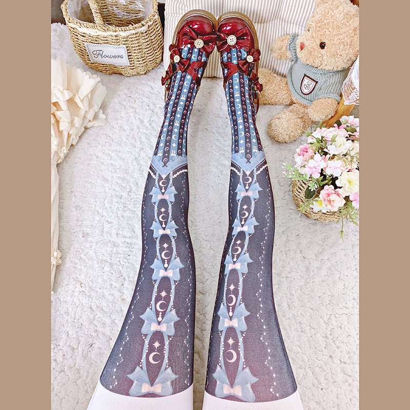 roji roji - Moonlit Curtain - 120D Moon-and-Star Printed Pantyhose
