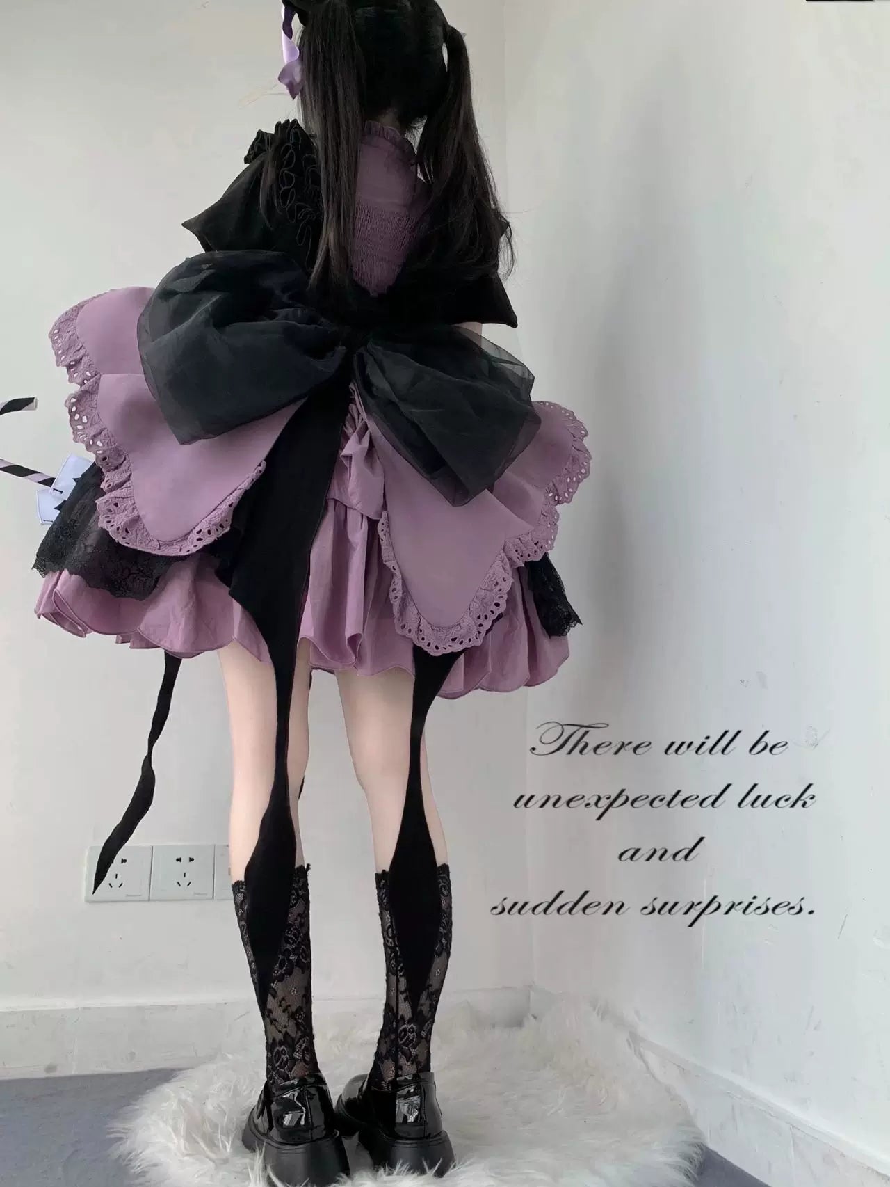 Creamy - Black-Purple Magic Girl - High-Waist One-Piece Dress Set