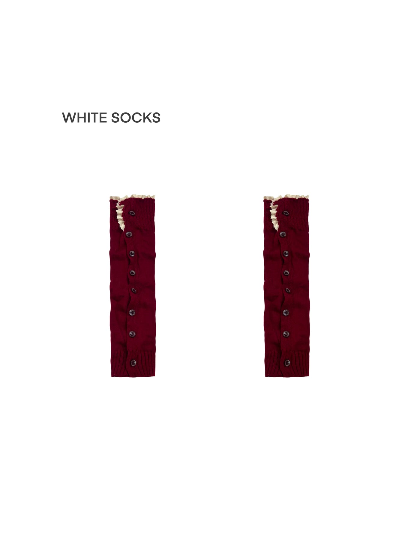 White Socks - Buttoned Scrunch Knit - Knit Leg Warmer Socks with Lace Trim and Buttons