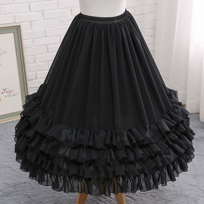 Black 70 cm adjustable-hoop Lolita petticoat shown in full