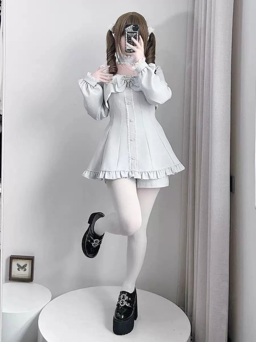 Sweetheart Dream Machine - Sweet-Cool Lace - Long-Sleeve Faux Two-Piece Set with Lace Collar