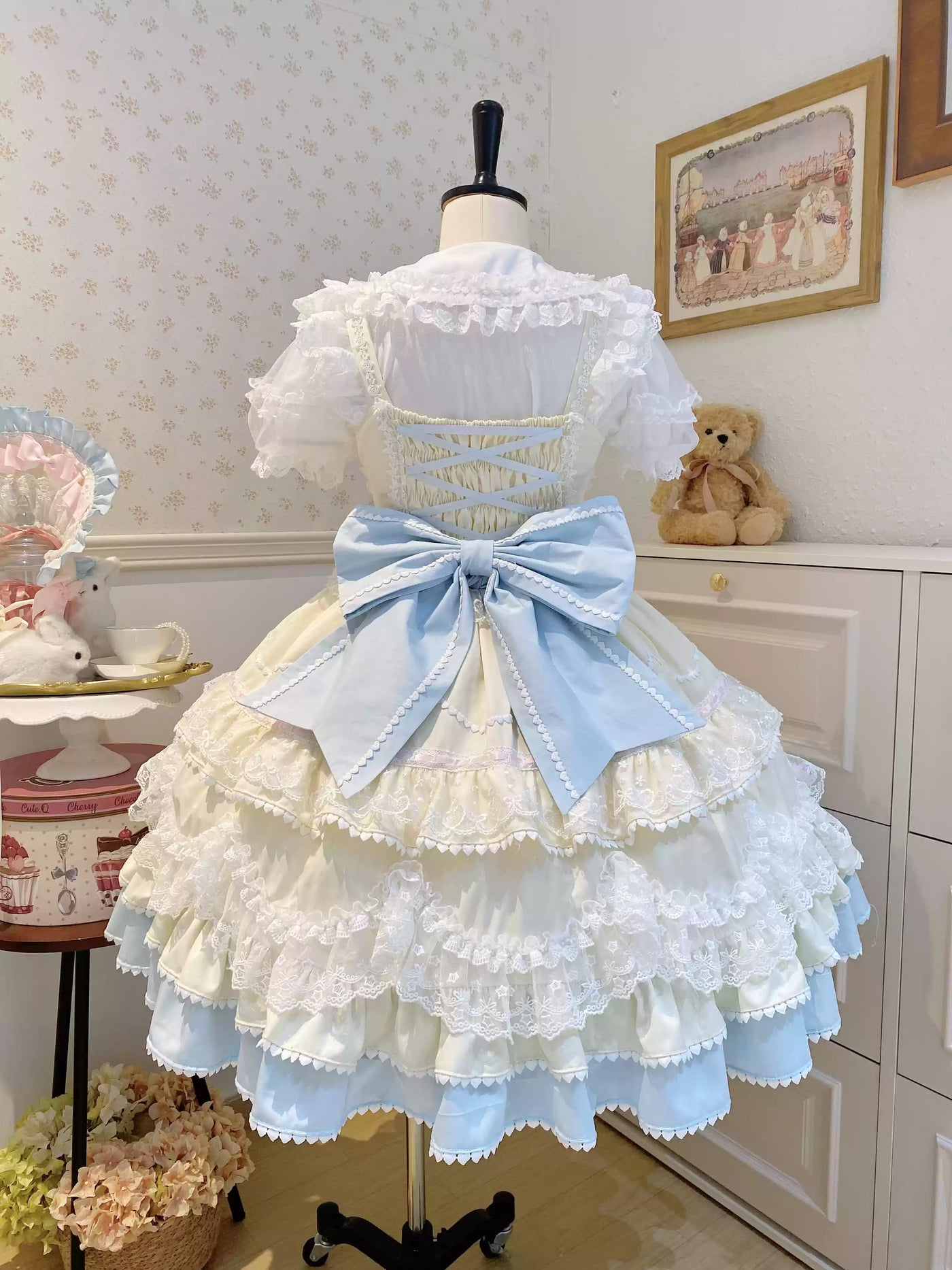 Fondant Cake - Summer Sweet Lolita JSK Dress, Tiered Ruffles and Bows (M) / L M S) 42612:762147