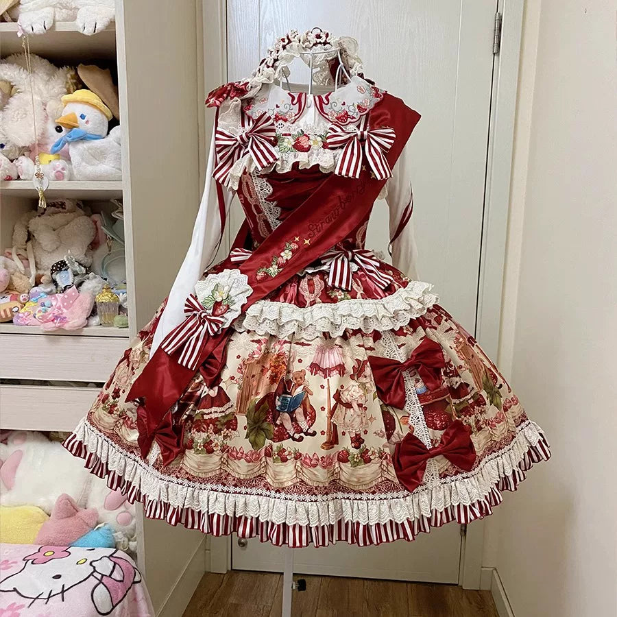 Fantasy Strawberry Garden - Sweet Lolita JSK Dress Set - detail view 5