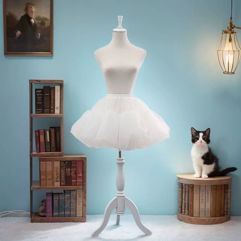 Short Hoop-Free Everyday Lolita Petticoat - 40/45 cm — White - Light Volume, 4.5 m Hem Circumference