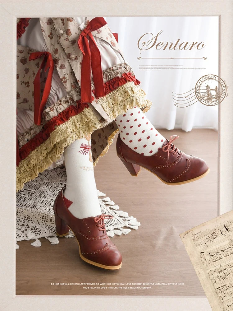 Sentaro - Retro Lolita Heel Shoes Handmade - Perforated Strap Leather Shoes Shoes