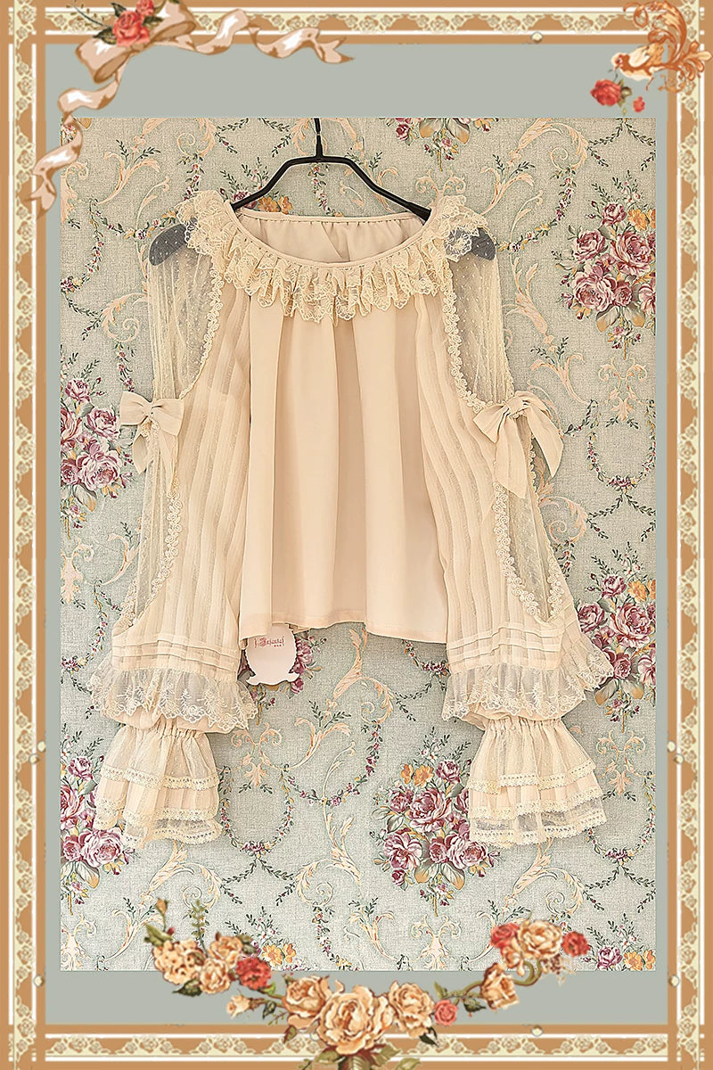 Infanta - Morning Dew - Lace-Sleeve Chiffon Blouse