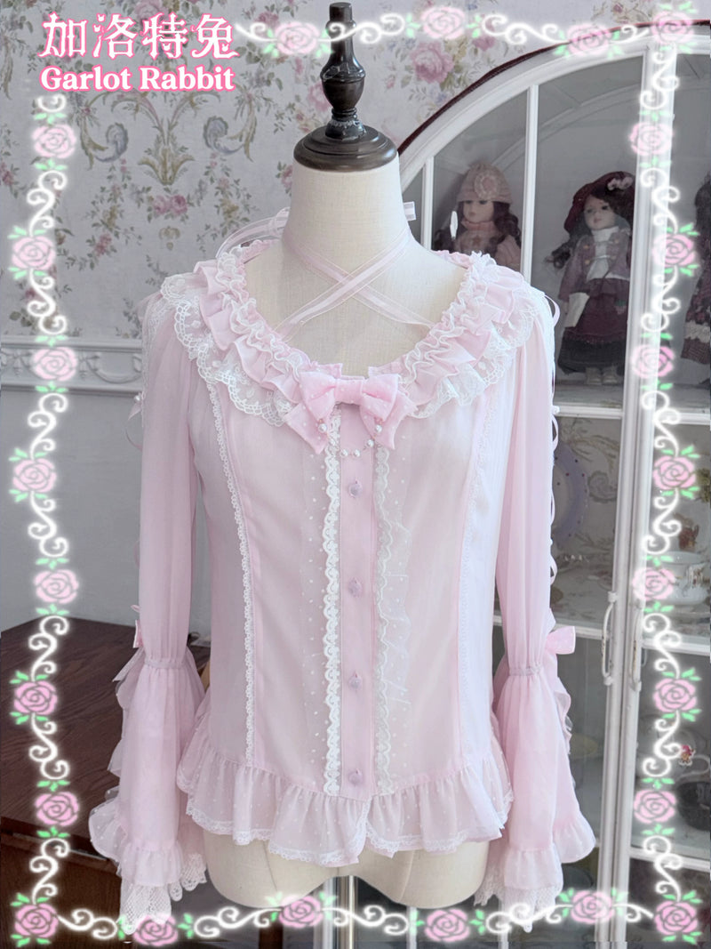 Galette Bunny — Pearl Ribbon Low-Neck Hime-Sleeve Blouse