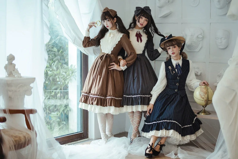 Miss Point - Rose Doll - Elegant Lolita Striped Fishbone Skirt