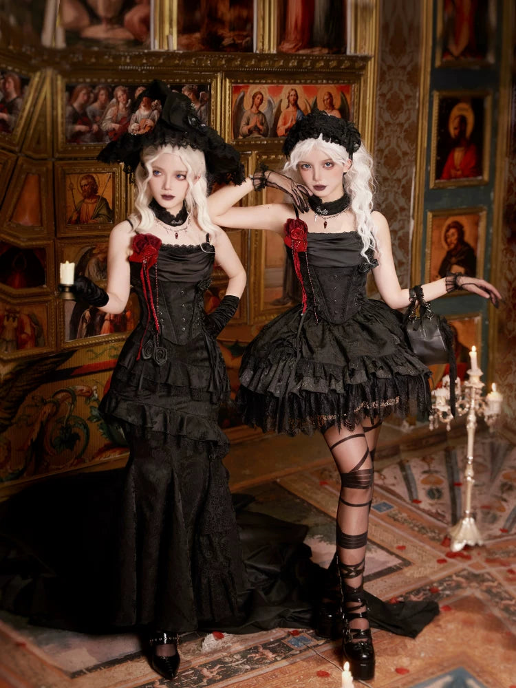 With PUJI - Twilight - Black Gothic Lolita Skirt Set, Witch-Inspired detail view 3