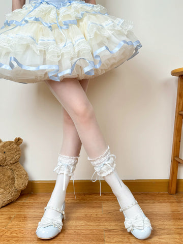 Chubby Bear Tales - Ruban de ballet crème - Chaussettes avec revers en dentelle et rubans à nouer