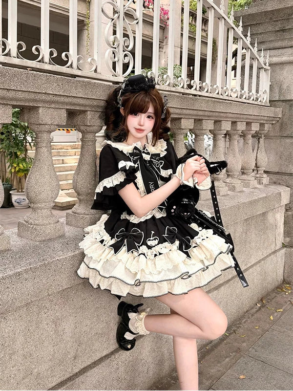 Creamy - Pastry Chef - Black JSK Dress Set with Cape and Bow