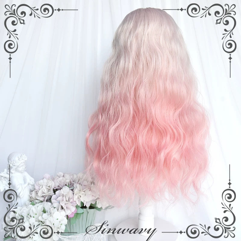 Pink-beige gradient long curly Lolita wig - view 3