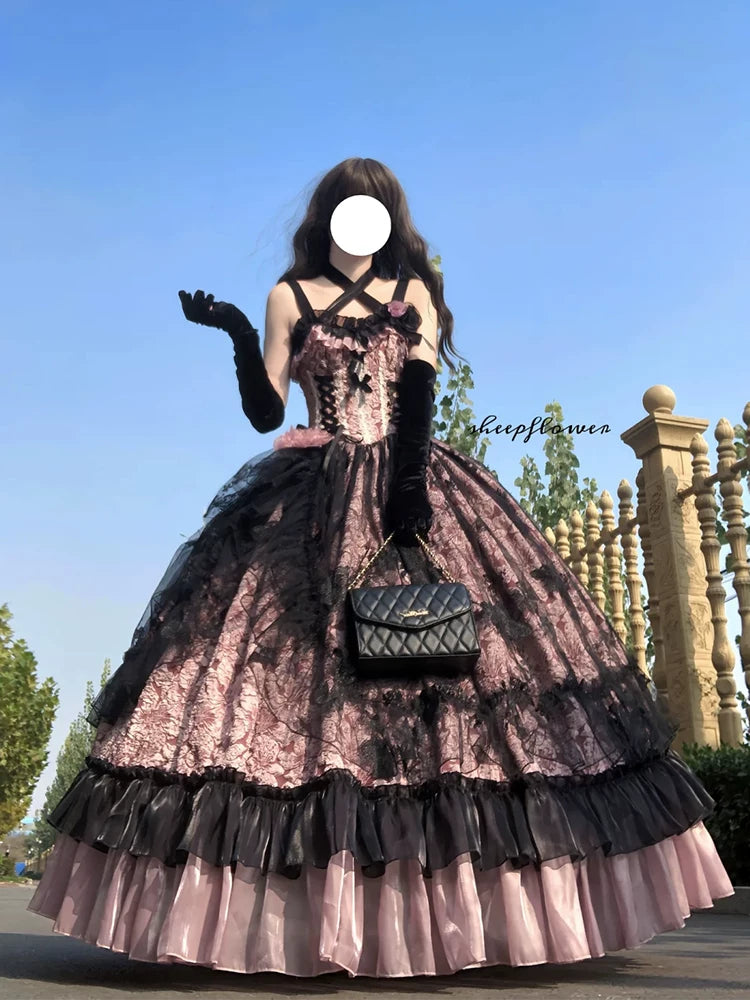 Flora Muse gothic lolita formal ballgown with included skirt support, showing full dramatic silhouette