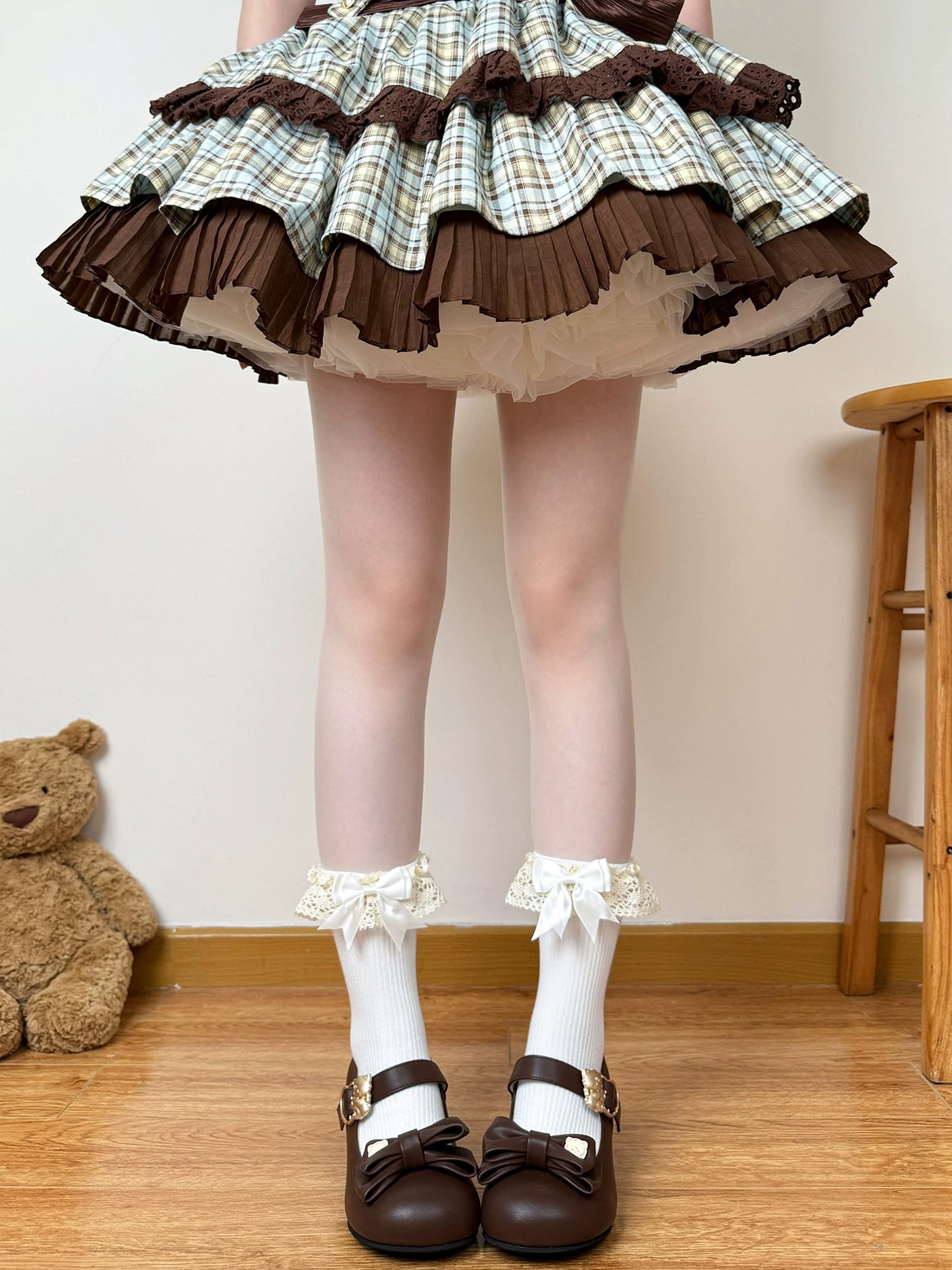Chubby Bear Tales - Caramel Cocoa - Calf and Mid-Calf Socks with Lace Cuffs