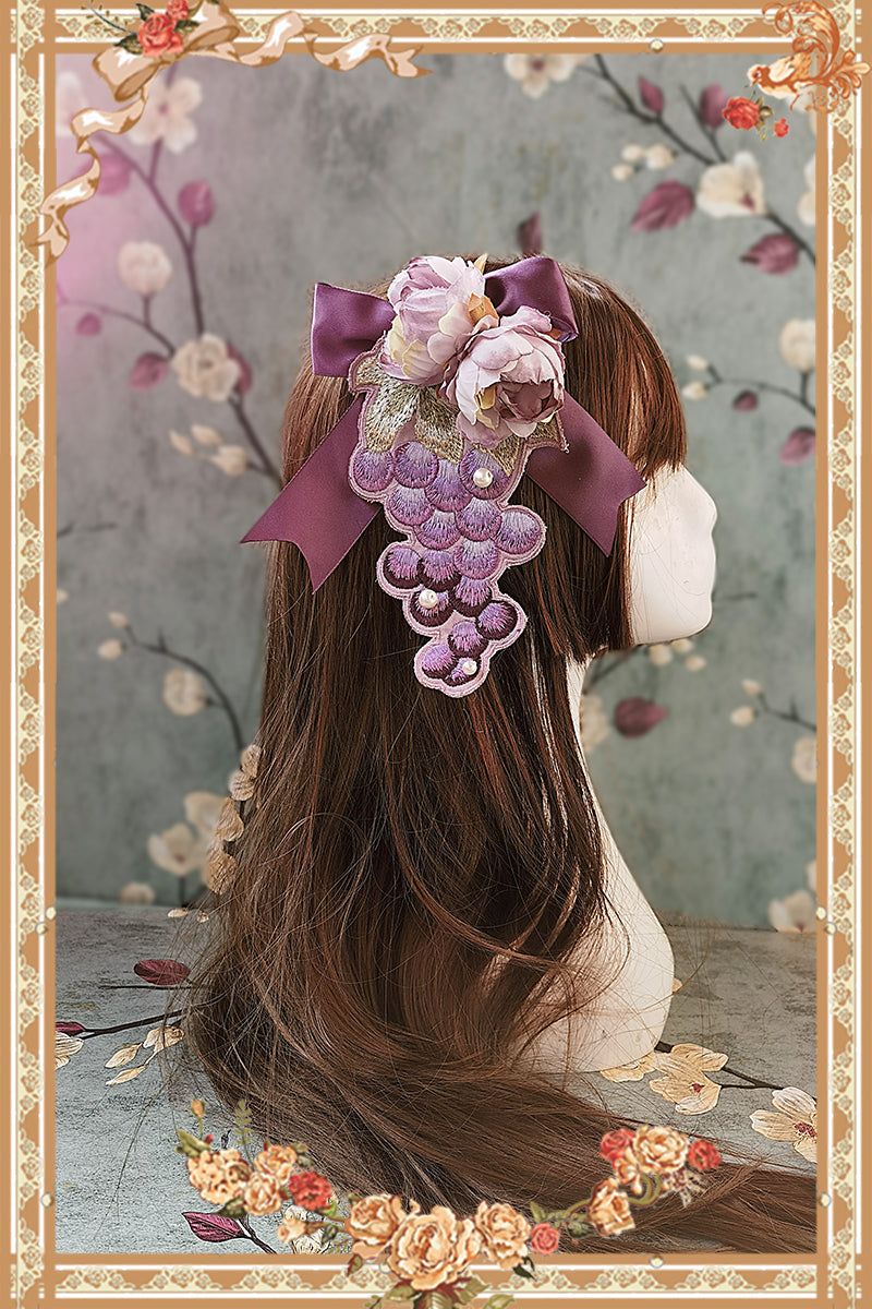 Grape Manor - Country Lolita JSK Suit with Grape Embroidery Purple grape brooch only S