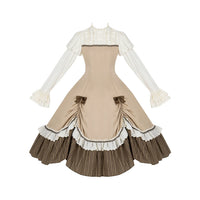 With PUJI - The Doctrine of Truth - Preppy Lolita OP Dress - Lace Stand Collar 7-piece Cut Color-block Fake Two-piece Long OP Pre-order in stock / S