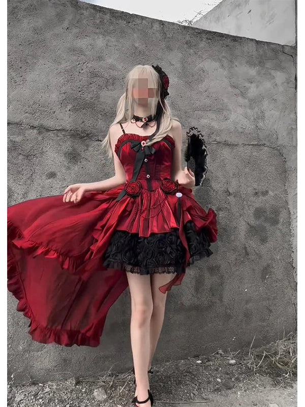 Creamy - Red Rose Train - Red JSK Dress with a Long Train