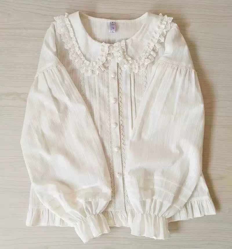 Sweetheart Dream Machine - Orchid Lane - Long-Sleeve Blouse with Lace Peter Pan Collar