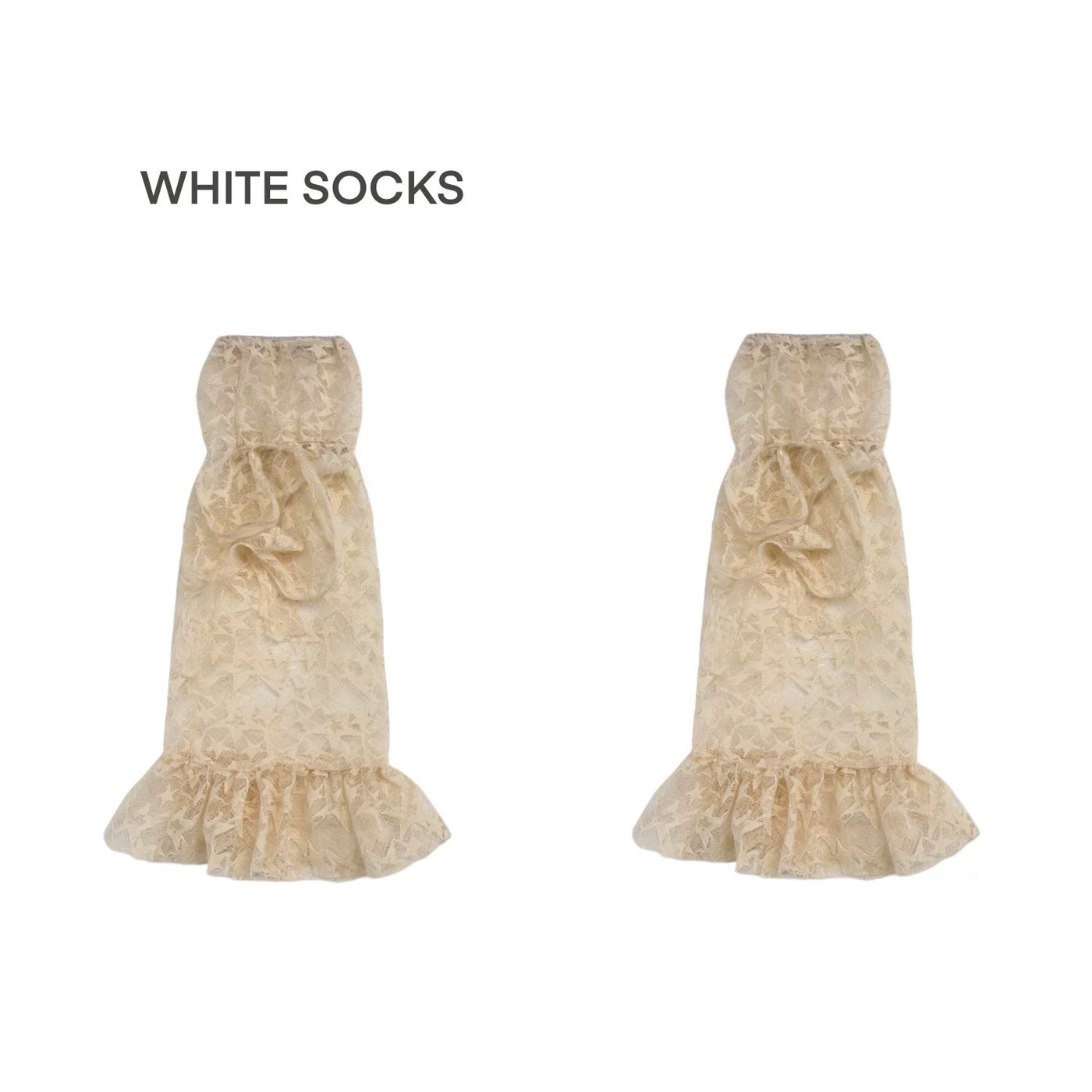 White Socks - Lace-Tie - Slouched Mid-Calf Socks with Ruffled Lace