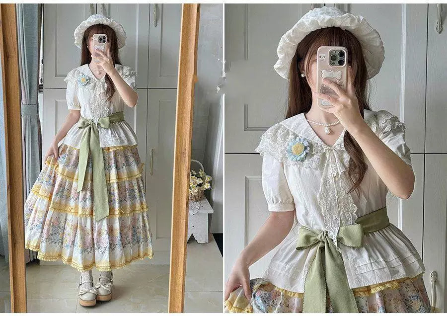 Sweetheart Dream Machine - Palila - Short-Sleeve Blouse with a Broad Lace Collar
