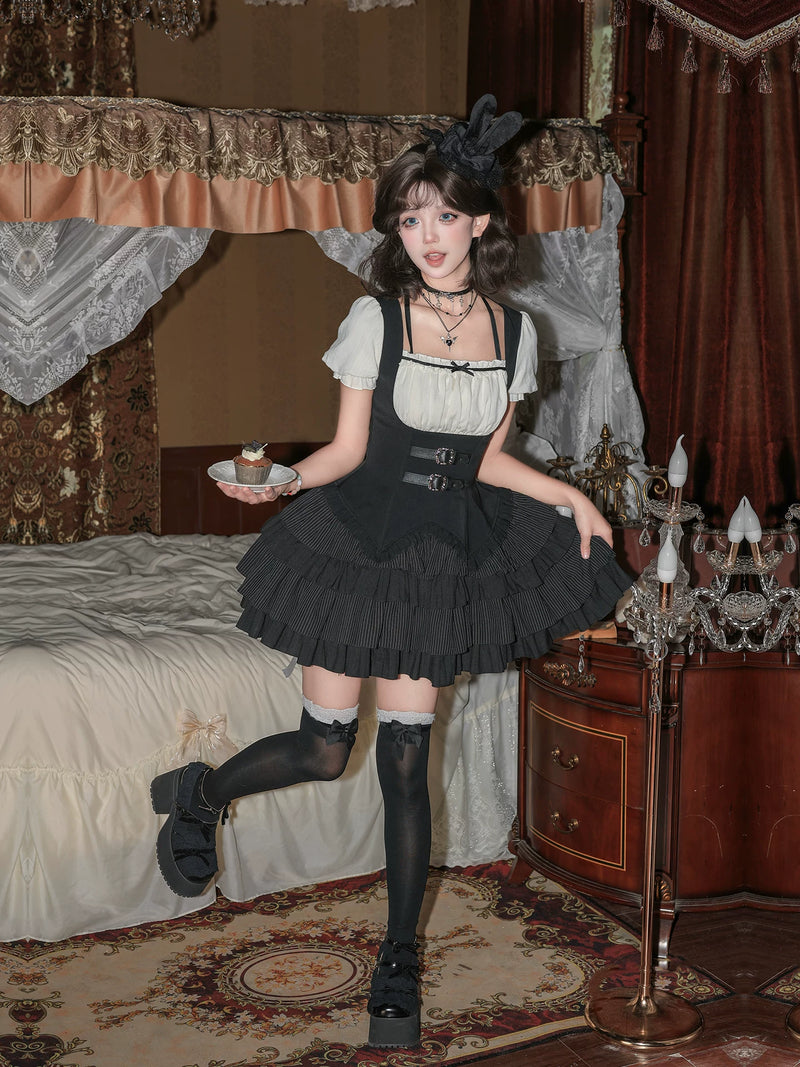 With PUJI - Unspoken Summer - Sweet Lolita OP Dress, Square Neckline & Tiered Skirt detail view 4