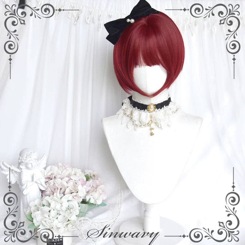 Raspberry-red gothic Lolita twin-tail wig - view 4