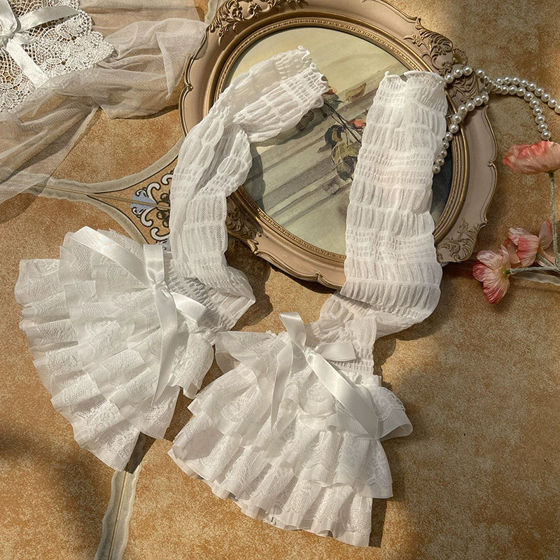 WAGUIR - Sweet Lolita Calf Socks Ruffled - Mesh Lace Bow Socks Socks