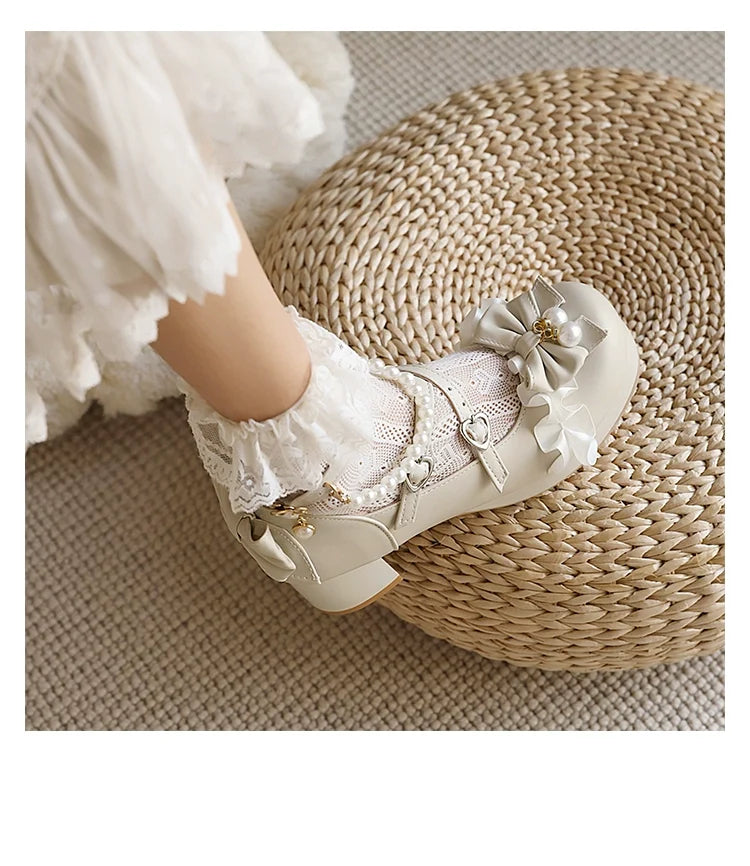 Yana - Round Toe Pearl Chain - Sweet Lolita shoes with a detachable pearl chain and bow - product detail 9