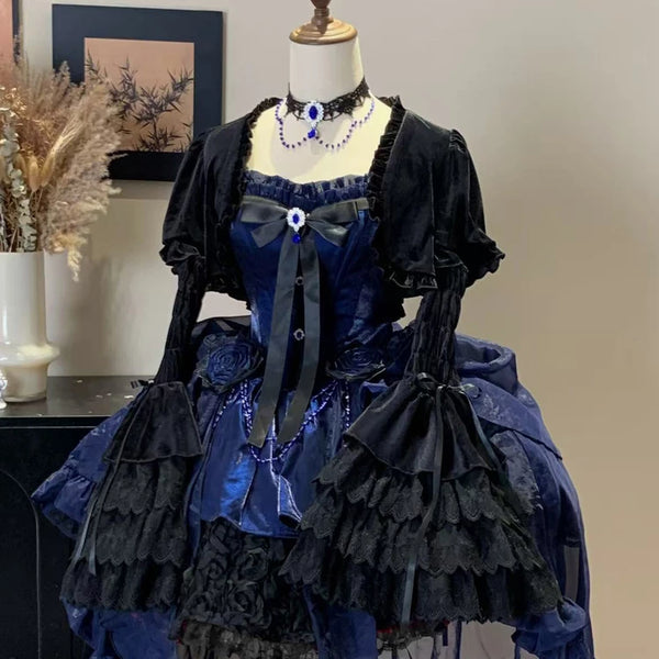 Zhisha Sea Rose Nebula Black Velvet Hime-Sleeve Bolero — Black Velvet Bolero - Ready-Stock Option