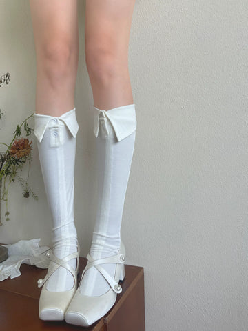 Sock Noble - Doll Collar - Collared Button-Front Slouch Socks