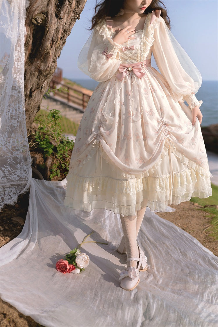 Letters from Unknown Star - Time Stationery - Elegant Lolita Long Sleeve OP Dress