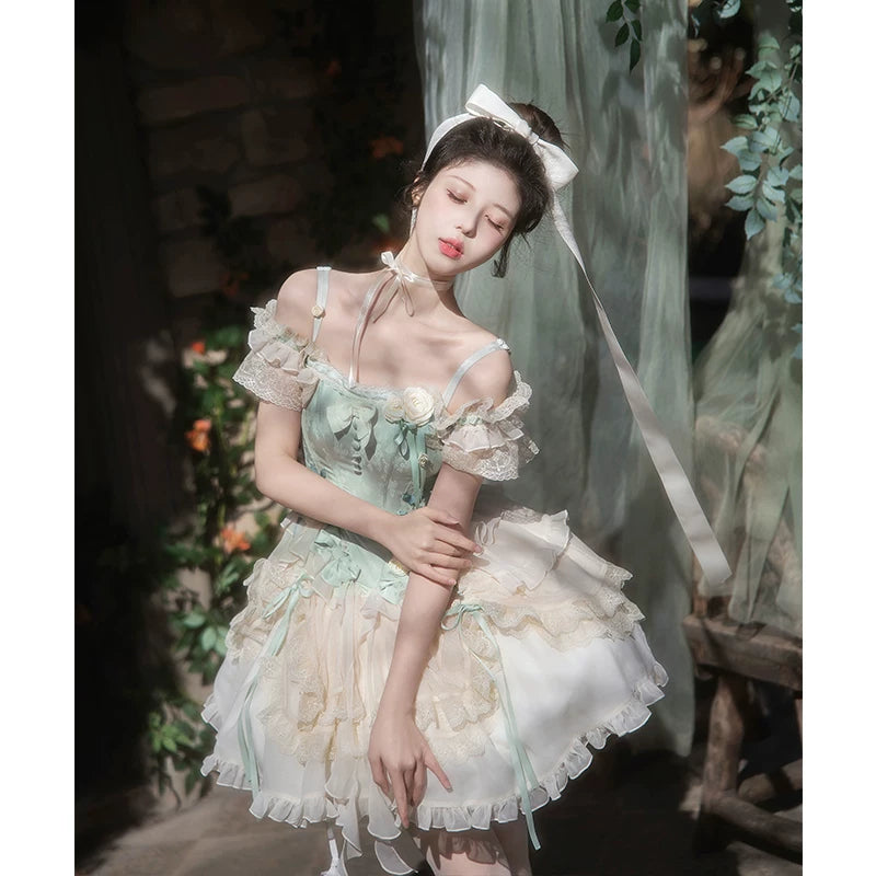 Inmorelli - Jasmine Manor - Light Green Ballet JSK Dress with Lace Ruffles