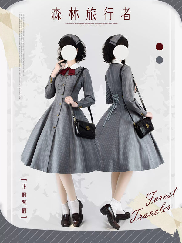 Forest Wardrobe - Forest Traveller - Striped Long-Sleeve OP Dress - 1