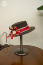 Brown large hat - red bow tie