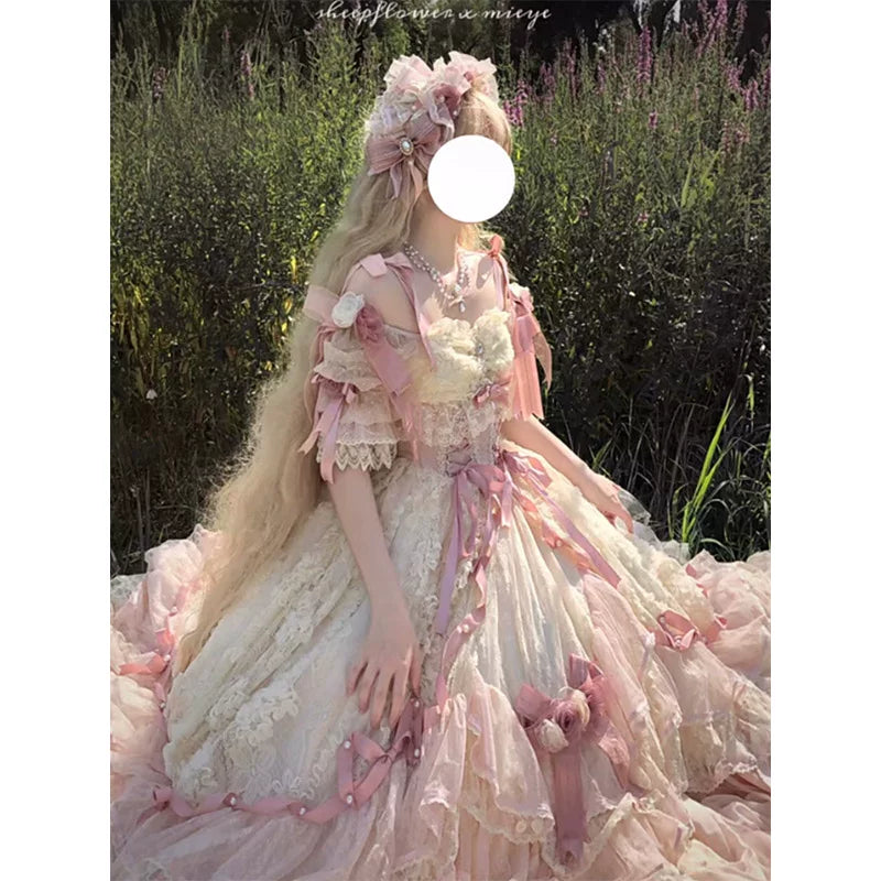 Flora Muse - Lolita Formal Gown - Long Tiered Dress with Lace Trim