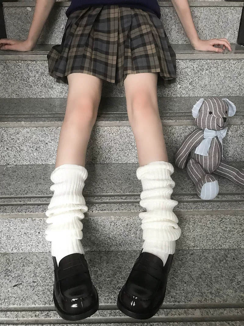 Floral Milk Cat - Ribbed Scrunch - Knit Leg Warmers in 40 cm and 50 cm Lengths