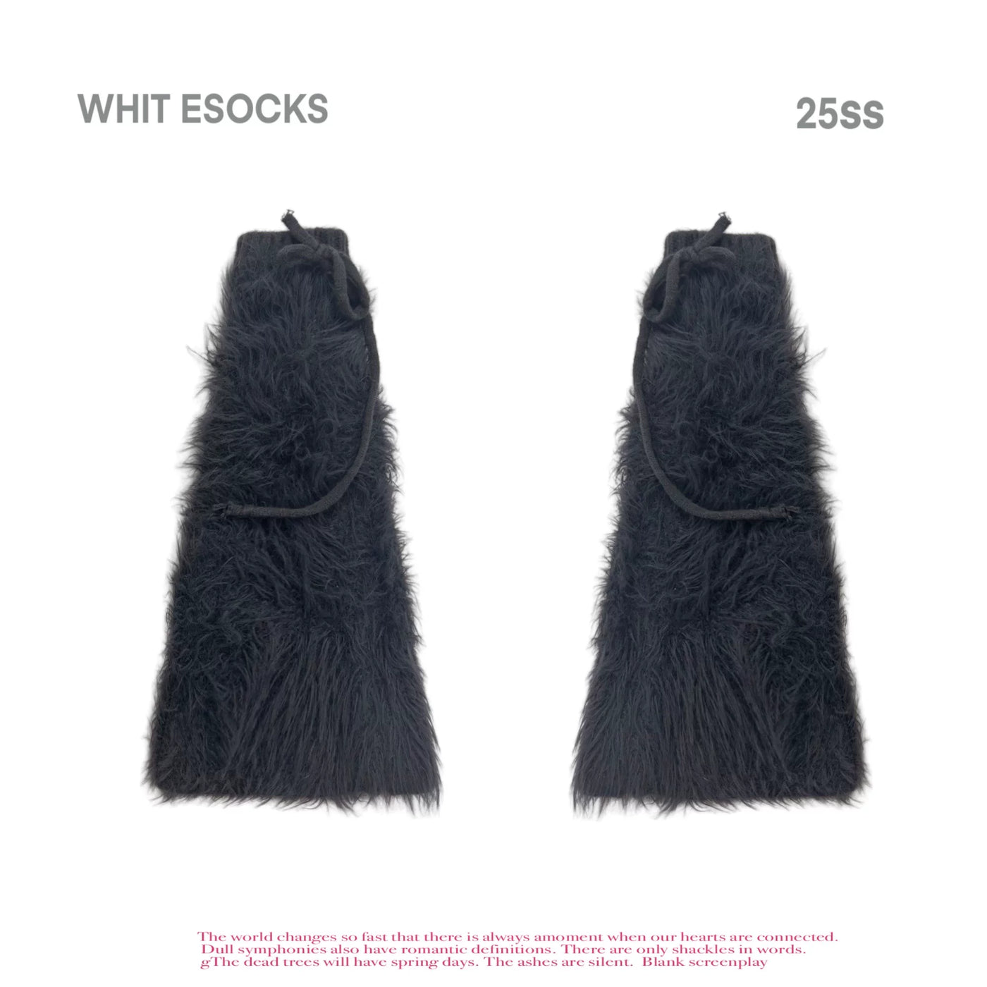 White Socks - Shaggy Tie - Thick Mid-Calf Leg Warmers with Tie Details