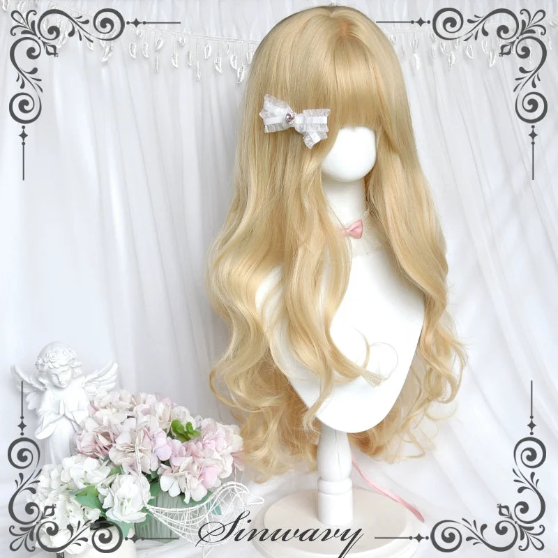 Sinwavy - Elegant Lolita Platinum Wig Long - Curly Layered Wig Wig