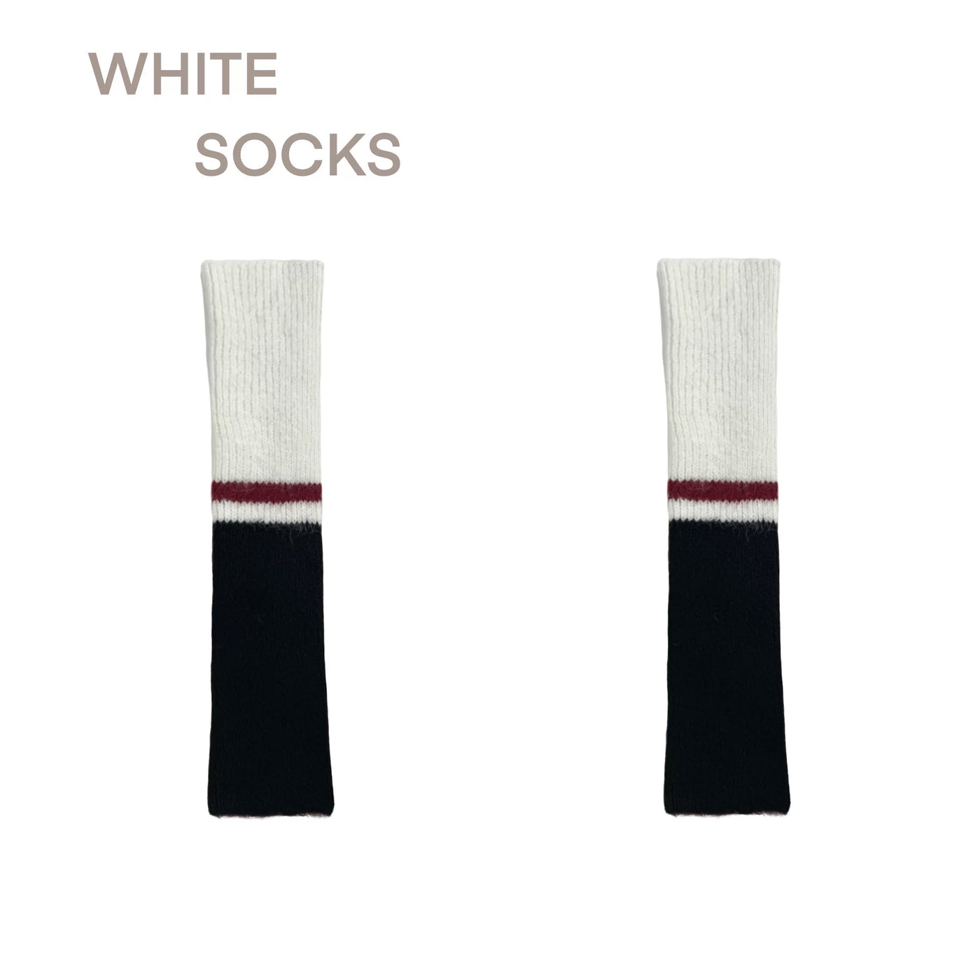 White Socks - Color-Block Slouch - Ribbed Color-Block Socks with Stripe Bands