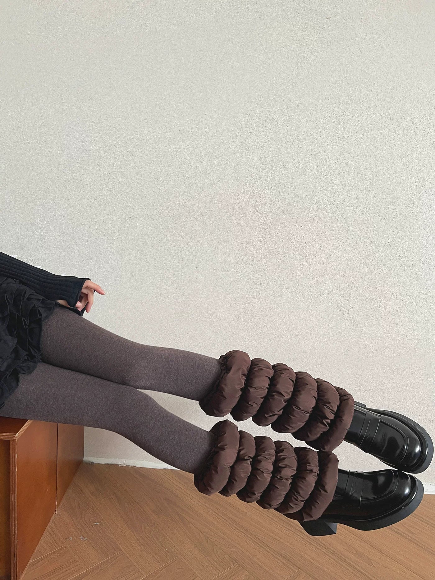 Sock Noble - Brown Caterpillar - Brown quilted leg warmers with gathered tiers